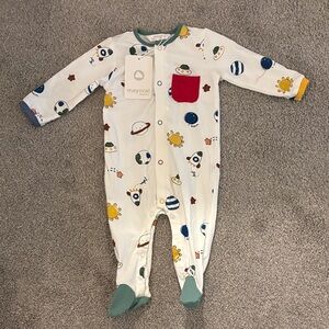 Mayoral White Space Print Baby One-Piece with Red Pocket